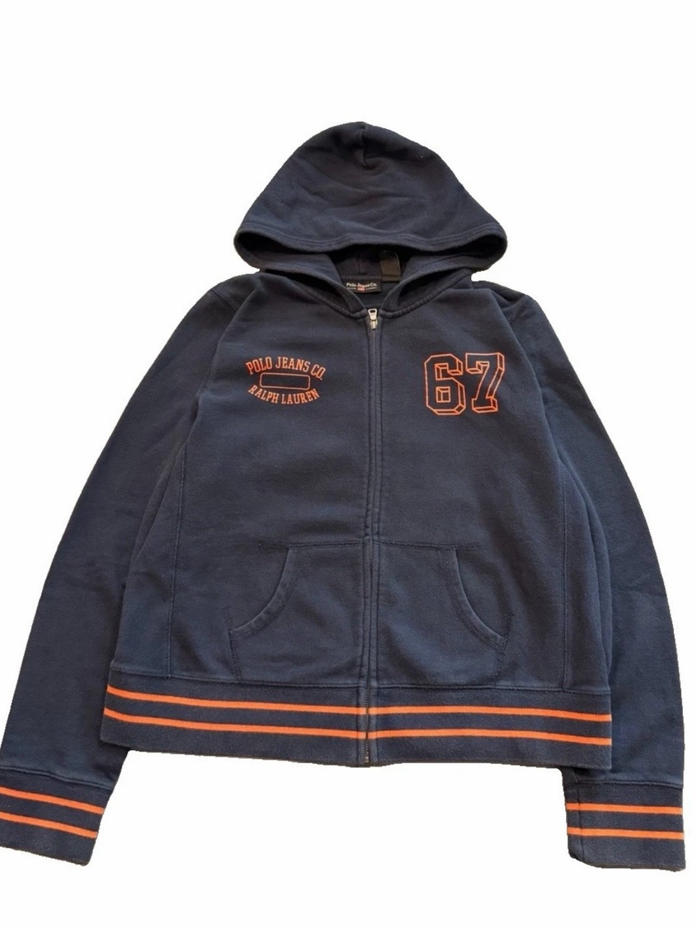 Vintage 90's Polo Jeans Co/ Polo Ralph Lauren Navy Blue And Orange Hoodie XL